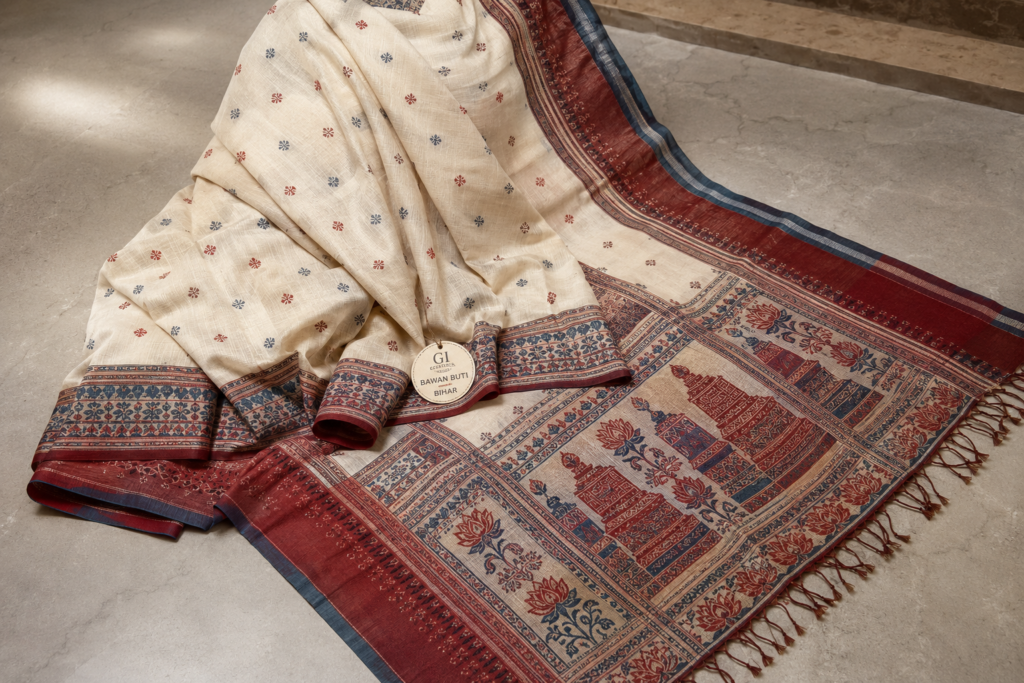 The History and Art of Bihar’s Bawan Buti Saree Bihar's GI-tagged Bawan Buti Saree.
