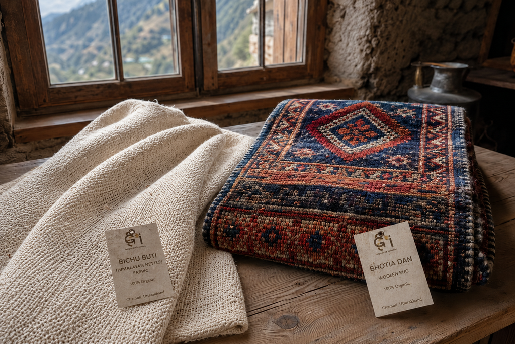 Uttarakhand's GI-tagged Bichhu Buti (Himalayan Nettle) organic fabric & Bhotia Dan woolen carpets